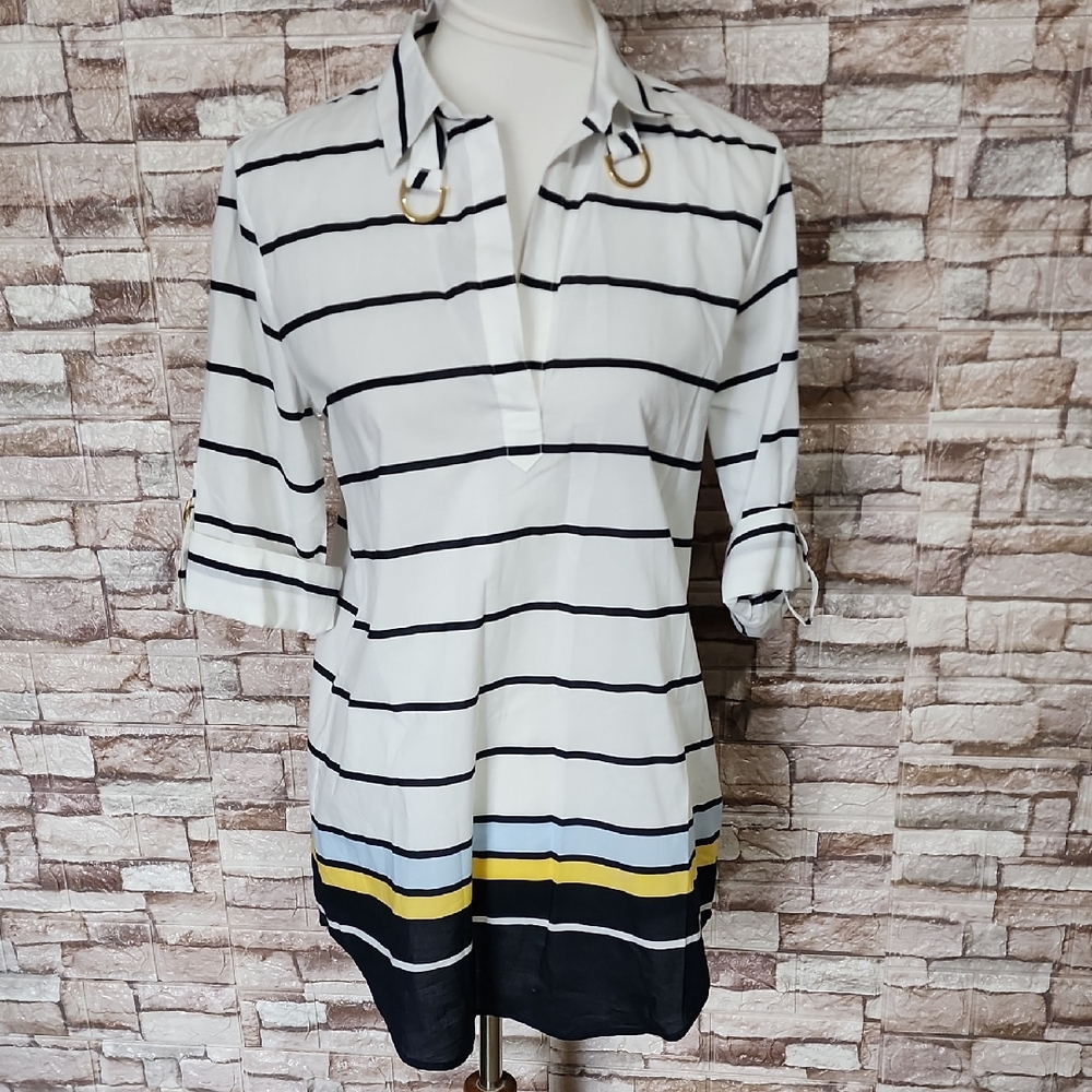 Brooks Brothers Brand New Striped White and Dark Blue Women's  Blouse